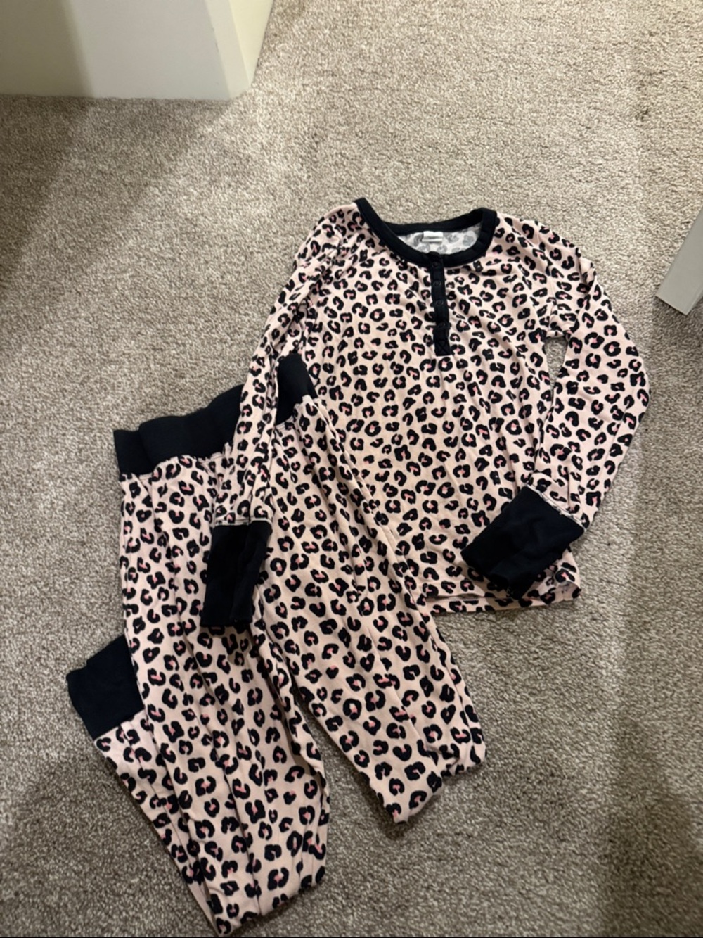Tucker + Tate Pink Leopard-Print Pajama Set with Black Trim